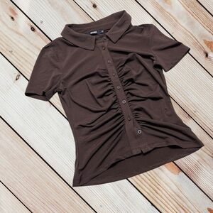 BIK BOK XS brown shirred top